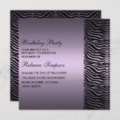 シマウマのプリントの紫色及び黒い誕生日の招待状 招待状 (正面/裏面)