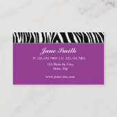 シマウマのプリントの美容師の美容院のサロンの紫色 名刺 (裏面)