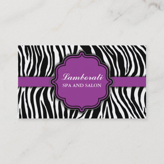 シマウマのプリントの美容師の美容院のサロンの紫色 名刺 (正面)