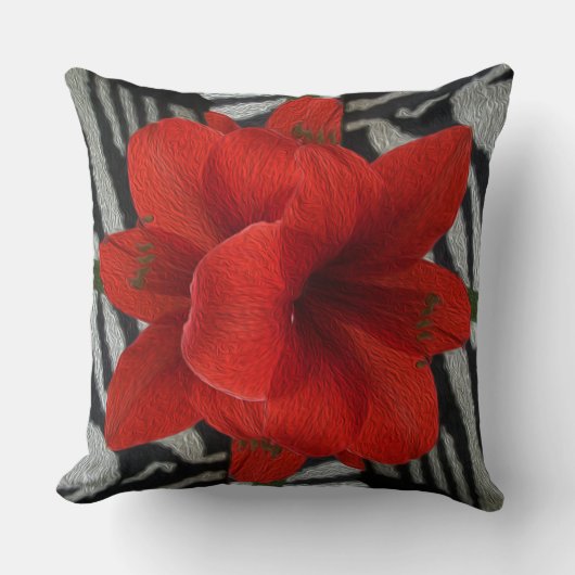 シマウマのプリントの花の写実的な枕のアマリリス クッション (正面)