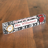 シマウマのプリントの赤いAppleの先生のネームプレート デスクネームプレート (側面)