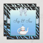 シマウマのプリントの青及び黒いベビーシャワーをすすって下さい及び見て下さい 招待状 (正面/裏面)
