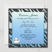 シマウマのプリントの青及び黒いベビーシャワーをすすって下さい及び見て下さい 招待状 (裏面)