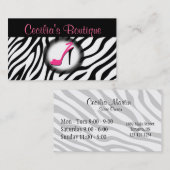 シマウマのプリントの靴のブティックの名刺のピンク 名刺 (正面/裏面)