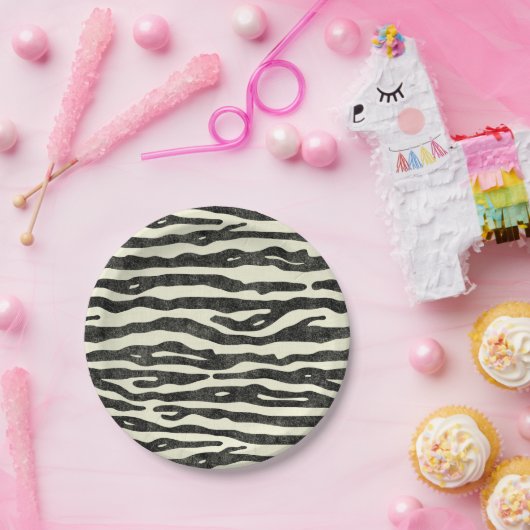 シマウマのプリントの黒のベージュ色のストライプのな動物のサファリのパーティー ペーパープレート (パーティー)