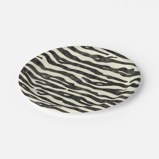 シマウマのプリントの黒のベージュ色のストライプのな動物のサファリのパーティー ペーパープレート (アングル)