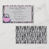 シマウマのプリント及びピンクのハンドバッグのファッションビジネスカード 名刺 (正面/裏面)