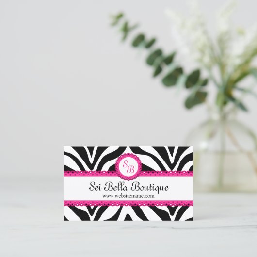 シマウマのプリント及びピンクのレースのモノグラム 名刺 (スタンド正面)