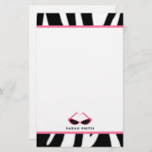 シマウマのプリント及びレトロのピンクのサングラス 便箋 (正面/裏面)