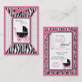 シマウマのプリント及び乳母車のベビーシャワーのメモ 名刺 (正面/裏面)