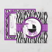 シマウマのプリント及び乳母車のベビーシャワーの招待状 招待状 (正面/裏面)