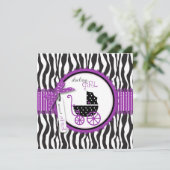 シマウマのプリント及び乳母車のベビーシャワーの招待状 招待状 (スタンド正面)