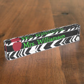 シマウマのプリント及び赤いAppleのモノグラムの机の名札 デスクネームプレート (側面)