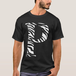 シマウマの動物の皮の模様のイニシャル入りレターP 名前M Tシャツ