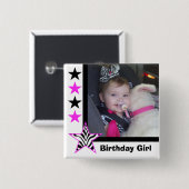 シマウマの星: 誕生日の女の子: 写真ボタン 缶バッジ (正面&裏面)