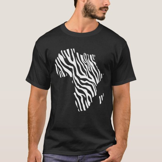 シマウマの白い縞模様で埋め尽くされたアフリカ地図プリントP Tシャツ (正面)