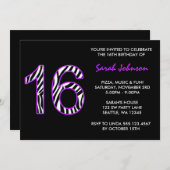 シマウマの紫色および黒い菓子16の誕生日 招待状 (正面/裏面)