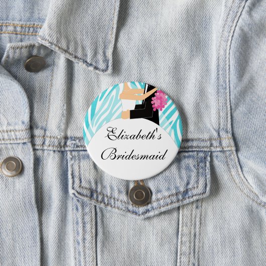 シマウマの花嫁の新婦付添人ボタン/Pinのターコイズ 缶バッジ (インサイチュ)