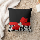 シマウマの赤い弓ダイヤモンドのハート クッション (ブランケット)