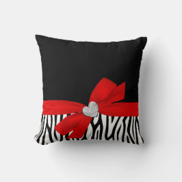 シマウマの赤い弓ダイヤモンドのハート クッション