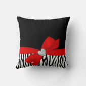 シマウマの赤い弓ダイヤモンドのハート クッション (裏面)