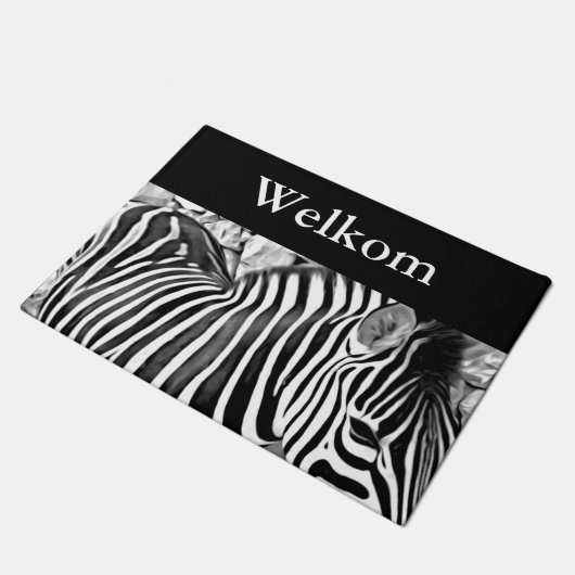 シマウマの近い上りのプリント- Welkom ドアマット (アングル)