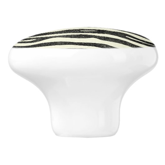 シマウマの黒いベージュ色のストライプのアニマルプリントパターン セラミックノブ (側面)