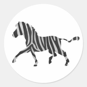 シマウマの黒く、薄い灰色のシルエット ラウンドシール