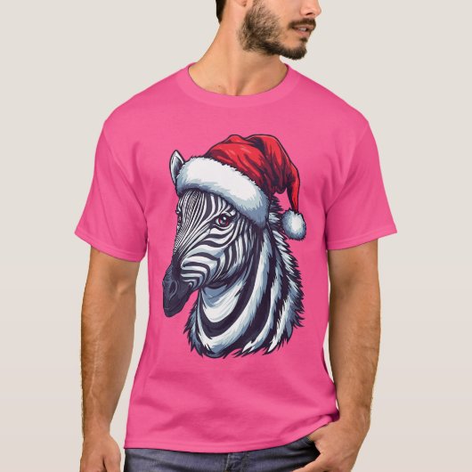 シマウマサンタ帽子 楽しいクリスマス シマウマ愛好家向けクリスマス  Tシャツ (正面)