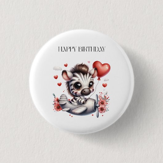 シマウマパイロット お誕生日 缶バッジ (正面)