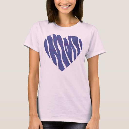 シマウマプリントの紫のハート Tシャツ (正面)