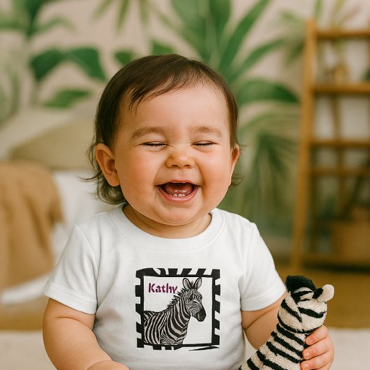 シマウマ動物園の赤ちゃん女の子Tシャツ ベビーTシャツ