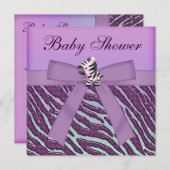 シマウマ及びカップケーキの紫色のベビーシャワー 招待状 (正面/裏面)