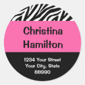 シマウマ及びショッキングピンクの差出人住所(#LABL 008) ラウンドシール (正面)