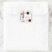 シマウマ及びピンクの服の用紙の誕生会のステッカー スクエアシール (バッグ)