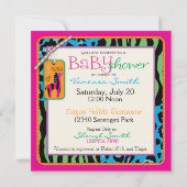 シマウマ及び調停者のサファリのアニマルプリントのベビーシャワー 招待状 (裏面)