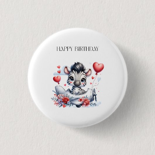 シマウマ飛行機の誕生日 缶バッジ (正面)