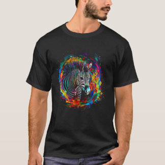 シマウマ カラフルな動物 動物園の動物 シマウマ Tシャツ