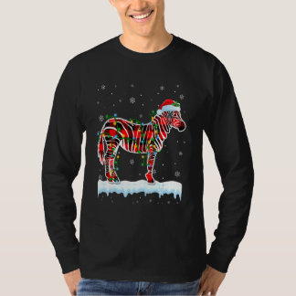 シマウマ クリスマス サンタ帽子 かわいい動物 クリスマスライト Tシャツ