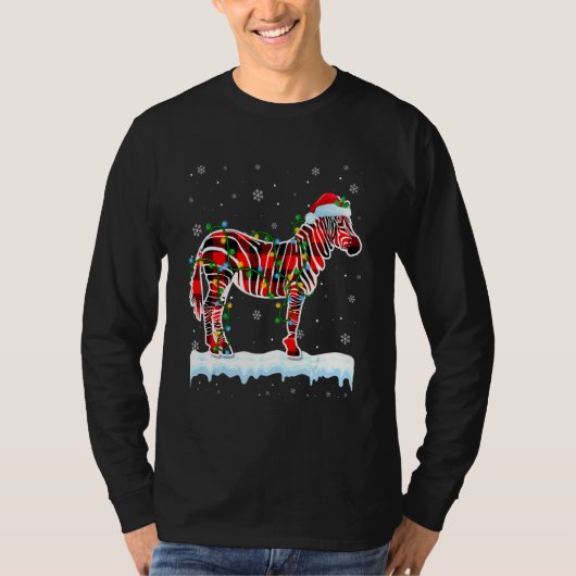 シマウマ クリスマス サンタ帽子 かわいい動物 クリスマスライト Tシャツ (正面)