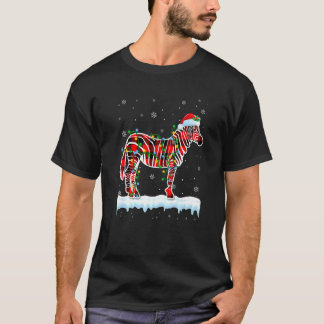 シマウマ クリスマス サンタ帽子 かわいい動物 クリスマスライト Tシャツ