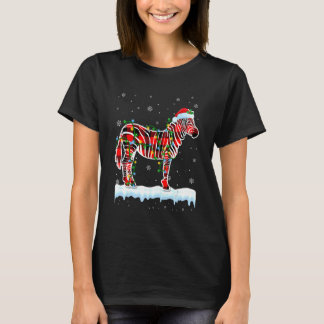 シマウマ クリスマス サンタ帽子 かわいい動物 クリスマスライト Tシャツ