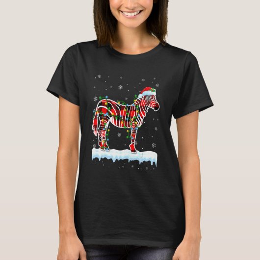 シマウマ クリスマス サンタ帽子 かわいい動物 クリスマスライト Tシャツ (正面)