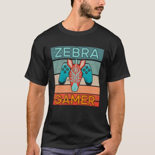 シマウマ ゲーマー アフリカ ゲーム ゲーミング 動物 ゼブラ Tシャツ (正面)