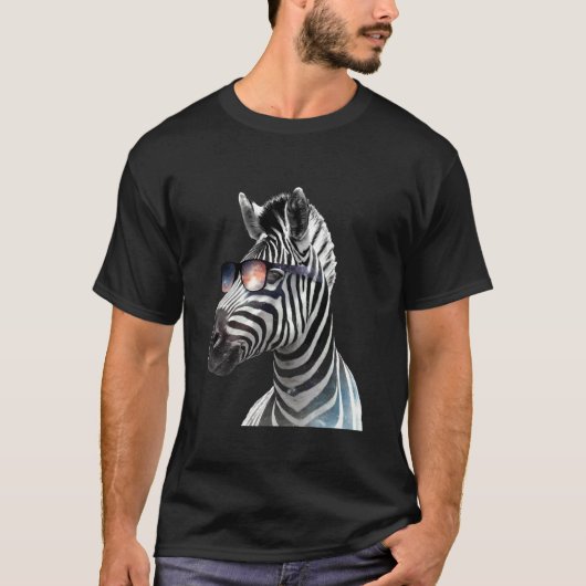 シマウマ サングラス アート アフリカ動物好き サファ Tシャツ (正面)