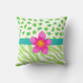 シマウマ・チータヒョウ皮グリーンホワイトピンクの花 クッション (裏面)