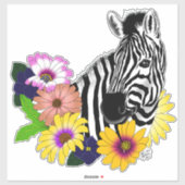 シマウマ ブルー カラフル デイジー 花柄 野生動物 シール (シート)