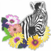シマウマ ブルー カラフル デイジー 花柄 野生動物 シール (正面)