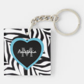 シマウマ: 青いハート: パーソナライズなKeychain キーホルダー (裏面)