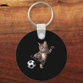 シマシマのトラ猫がサッカーを蹴る とっても面白い猫好きグッズ キーホルダー (正面)